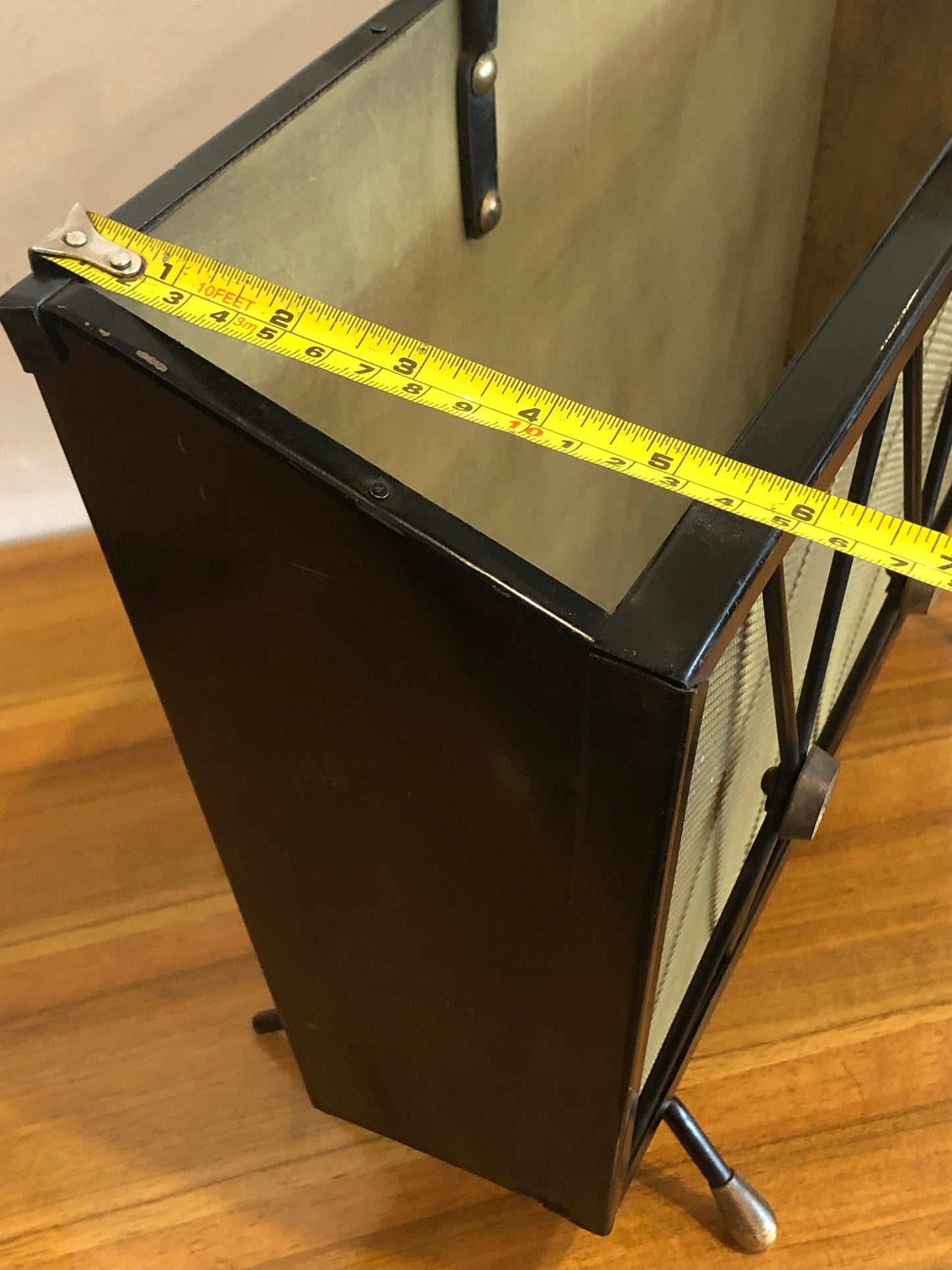 Vintage Painted Steel and Gilt Brass Magazine Rack