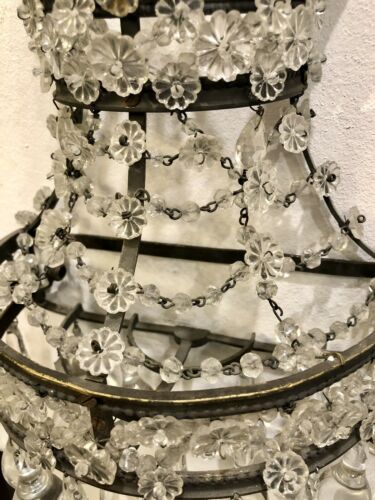 Pair Wall Lights C1900s | Crystal Drops | Network Of Glass Rosettes