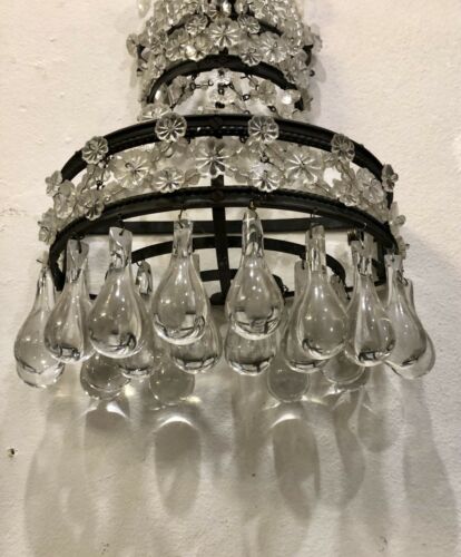 Pair Wall Lights C1900s | Crystal Drops | Network Of Glass Rosettes