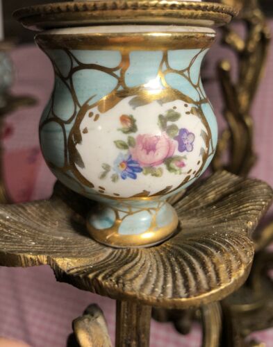 Antique Gilt Bronze Chandelier | Hand Decorated Ceramic Sconces | Wired & Working