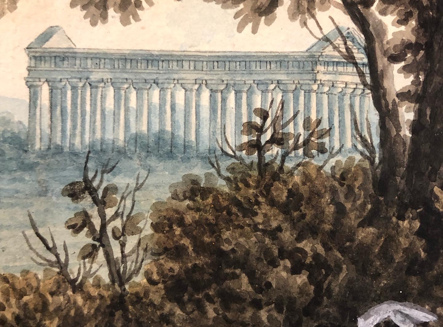 18th century Watercolour painting.  The Temples  at  Paestum